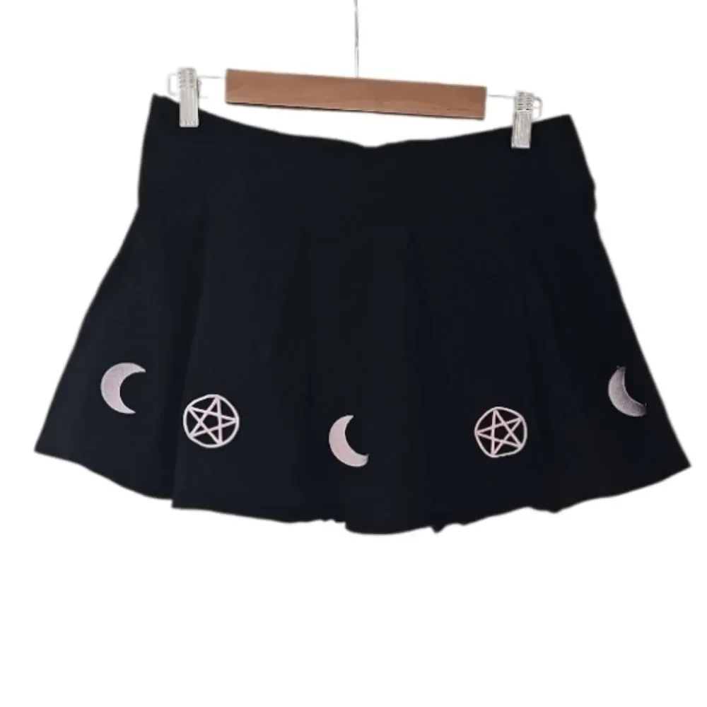 Sugar Thrillz Dolls Kill Wicca-dly Good Mini Skirt L Black Moon Pentagram